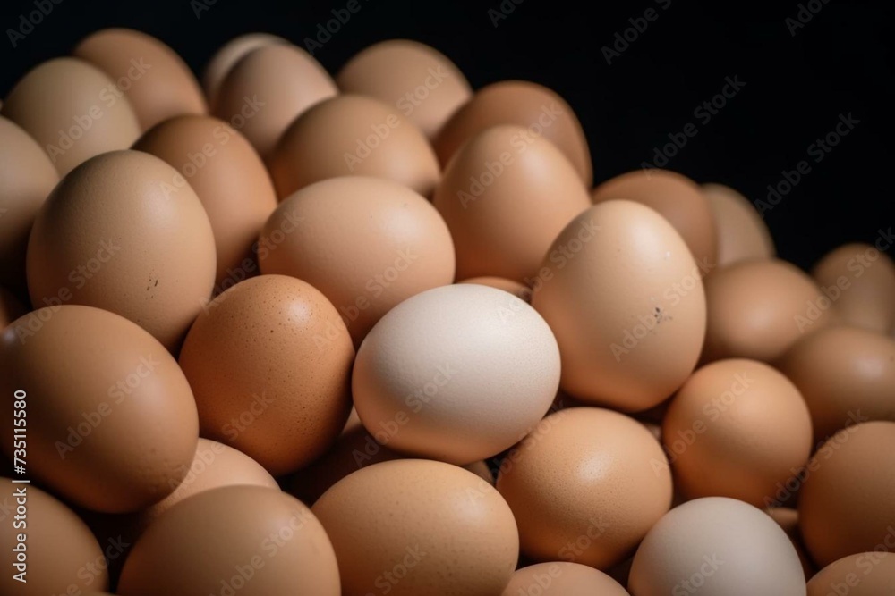 Stack of eggs fills the frame with no background. Generative AI