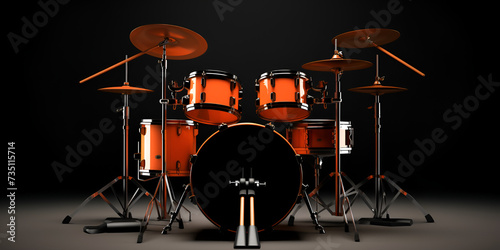 Professional rock drum kit with backlight in a dark room Dark rooms glow drum kit with background Ai Generative