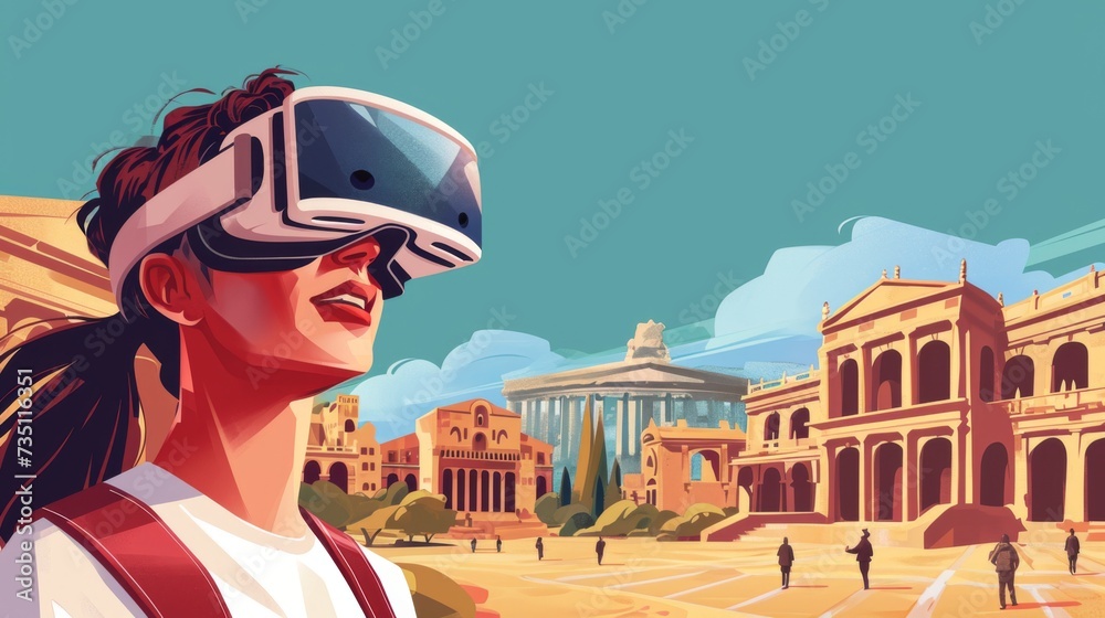 Obraz premium Virtual Reality Tour of Historical Landmarks with Enthusiastic Guide.