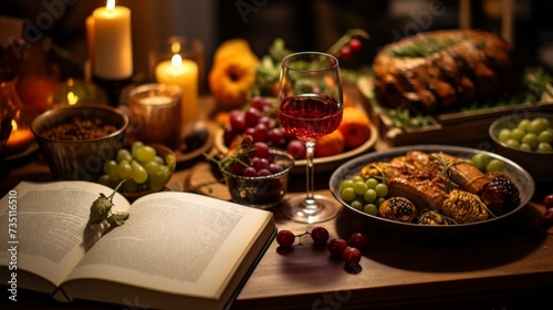 Open Book and Wine Glass on Table