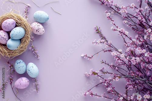 easter card, easter bunny with eggs, easter eggs and flowers, easter eggs in a basket, easter eggs and flowers on a white background, easter wall paper and background for social media 