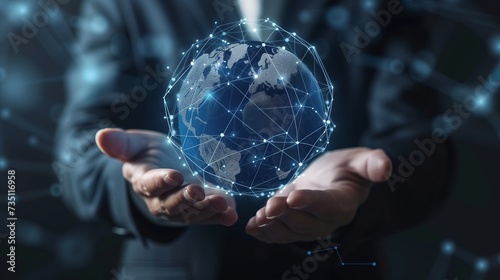 A Businessman Utilizing IT Consulting on a Global Network, Navigating Challenges with Innovative Technology - Enhancing Efficiency, Competitiveness, and Success through IT Solutions and Strategic Guid