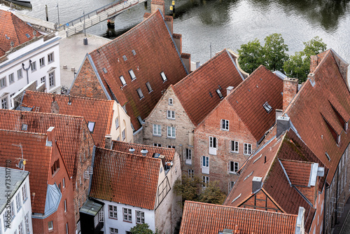 Old town in the hanseatic city of Lübeck with historic buildings photo