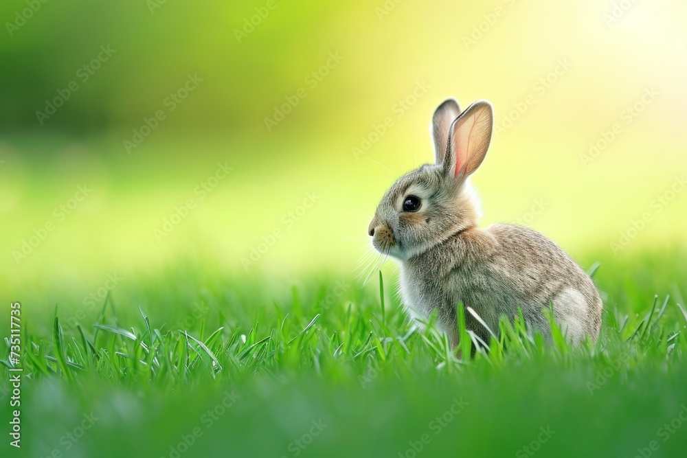 Mountain Cottontail sitting in the grass, gazing at the camera Mountain Cottontail sitting in the grass, gazing at the camera