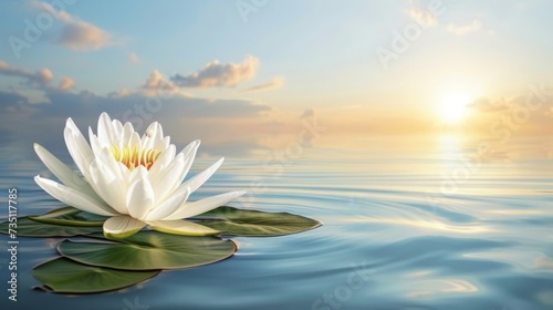Peaceful White Lotus Flower Drifting on Serene Pond AI Generated