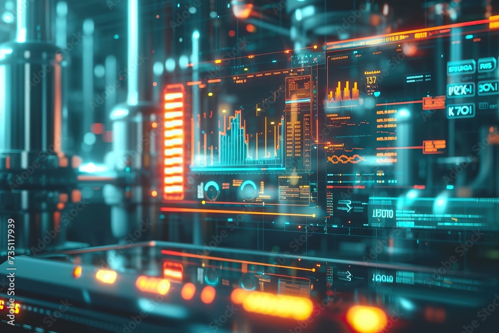 Illustration of factory and plant statistics, numbers and reports. Data analysis, data science concept Illustration of factory and plant statistics, numbers and reports. Data analysis, data science concept