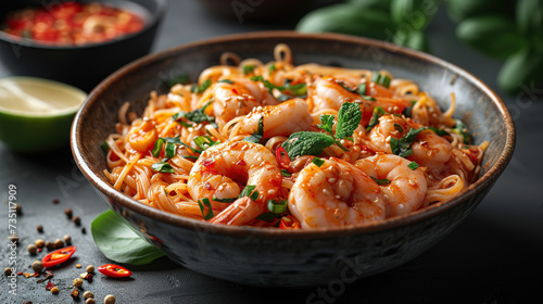 Shrimp with pasta and vegetables