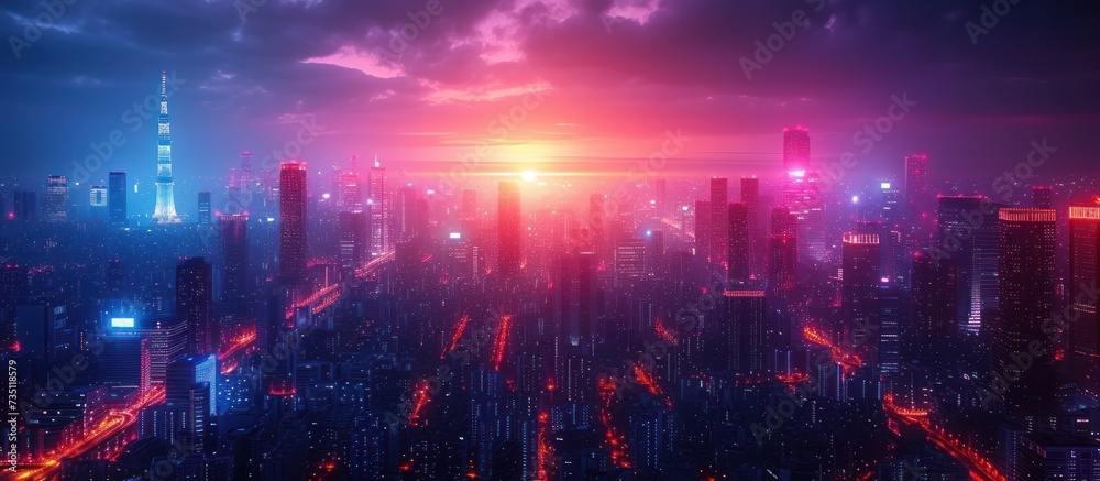 abtract colorful futuristic night city background