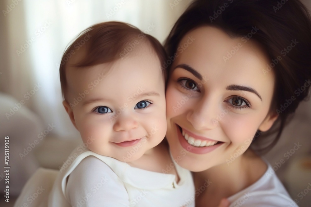 Mother and baby closeup portrait, happy faces, family picture, adorable small boy, mom and kid having fun indoor, parents joy, holding little child, healthy toddler and mommy, happiness concept Mother and baby closeup portrait, happy faces, family picture, adorable small boy, mom and kid having fun indoor, parents joy, holding little child, healthy toddler and mommy, happiness concept