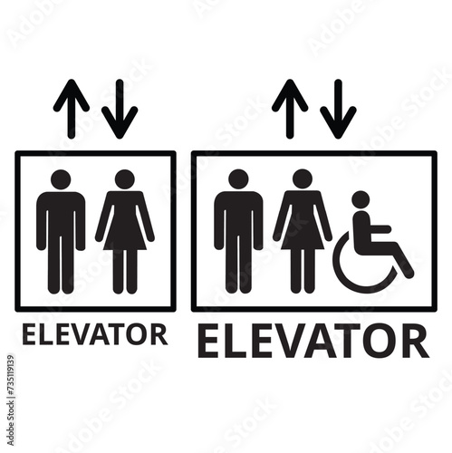 Señal de ascensor y señal de ascensor para personas discapacitadas. Vector