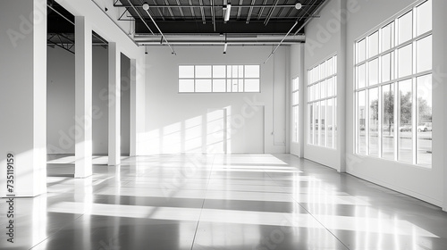 An image showcasing a large room with numerous windows, ideal for commercial real estate purposes. photo
