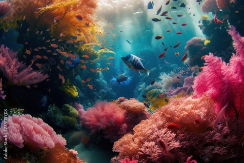 Vibrant coral reef teeming with marine life in the underwater world © Anna