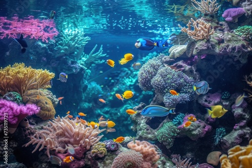 Vibrant underwater ecosystem with colorful fish and corals in the ocean