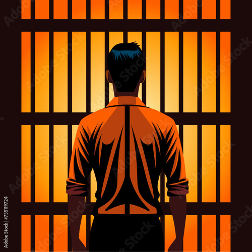 silhouette of a prisoner behind bars