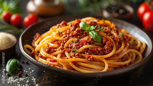 Spaghetti with tomato sauce and vegetables