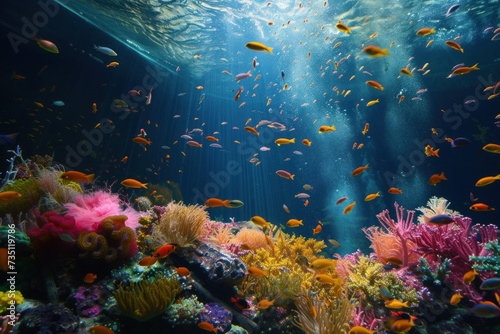 a coral reef filled with lots of fish and corals in the ocean © Anna