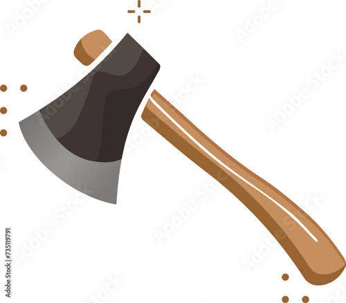Wooden axe isolated on white background. Element for woodworking or lumberjack emblem or icon. Realistic vector illustration of metal ax with handle made of wood