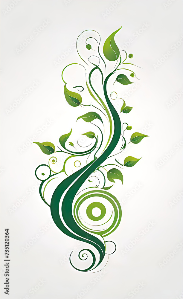 vector wallpaper design of green vines and spiral flames isolated on white background, abstract floral ornament for design, vector wallpaper design of green vines and spiral flames isolated on white background, abstract floral ornament for design,