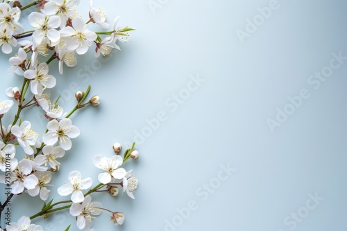 Flowers on blue background with space for text. perfect for spring themed designs, greeting cards, invitations, wallpapers, botanical illustrations, and feminine branding projects.