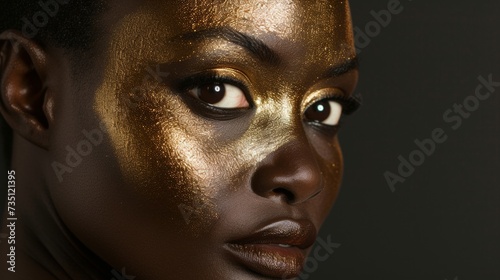 Close-Up of Woman With Gold Paint on Her Face
