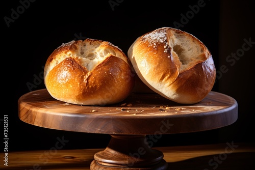 two rolls on a wooden stand