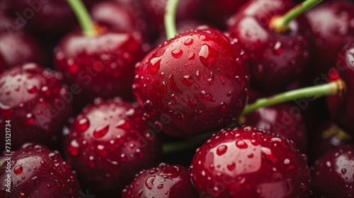 Close-Up Photo of Juicy Red Cherries With Water Droplets