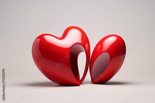 two red symbolic hearts, rendered in 3D and isolated. Generative AI