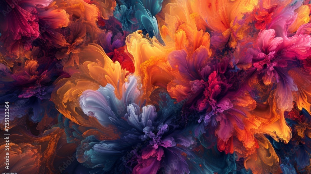 Abstract Painting of Multicolored Flowers