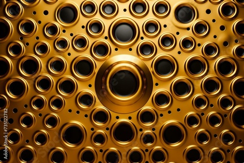 Metallic background with gold punch holes. Generative AI