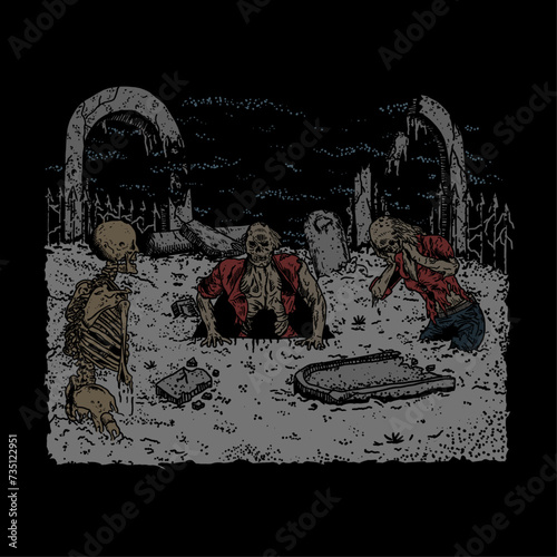 skull zombies death metal illustration