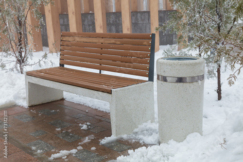 New modern park bench in winter