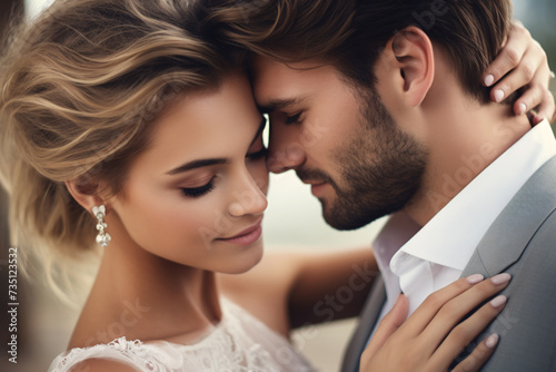 Elegant bride and groom couple in wedding garments