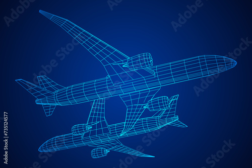 Airplane. Abstract airliner. Wireframe vector illustration