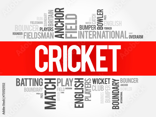 Cricket word cloud collage, sport concept background.