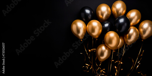 black and gold balloons on a black background. Black Friday