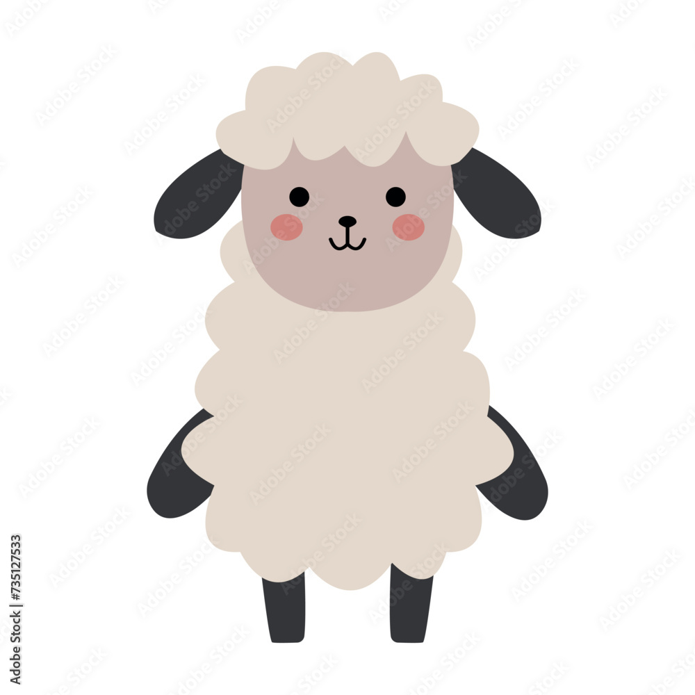 Cute vector sheep with a blush, in a flat style, isolated on a white background. Cute vector sheep with a blush, in a flat style, isolated on a white background.