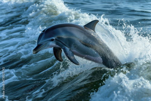 A dolphin showcases its dynamic dance amidst the rolling ocean waves © Veniamin Kraskov