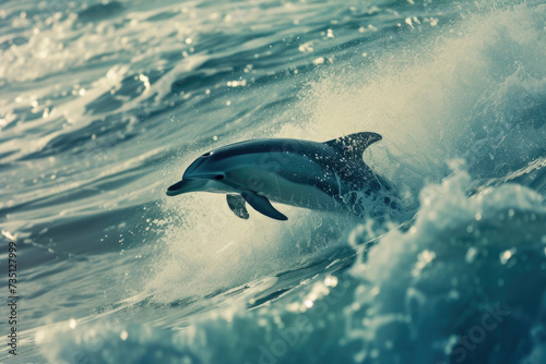A dolphin showcases its dynamic dance amidst the rolling ocean waves
