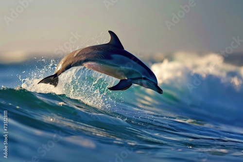 A dolphin showcases its dynamic dance amidst the rolling ocean waves