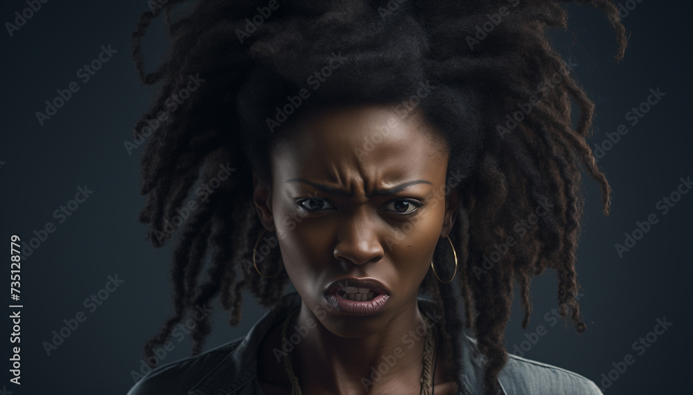 Fototapeta premium A photo portrait of a black female with an angry face expression
