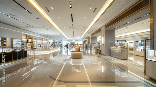 Spacious and Modern Luxury Department Store Interior with Gleaming Floors and Designer Boutiques 