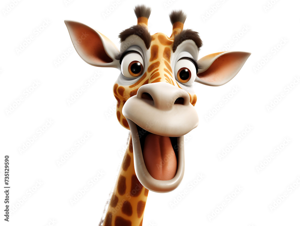 Cheerful Cartoon Giraffe, isolated on a transparent or white background