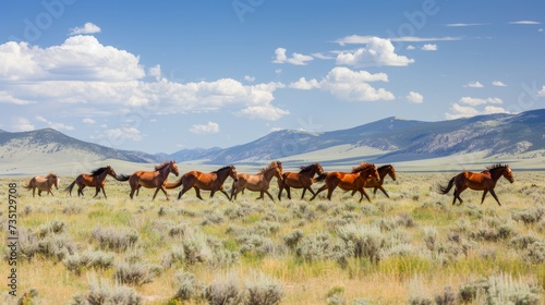 Graceful Herd of Wild Horses Racing Through the Open Plains AI Generated.