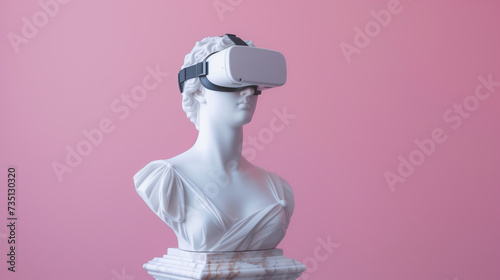 Classical Bust with VR Headset: A Fusion of Ancient Art and Modern Technology