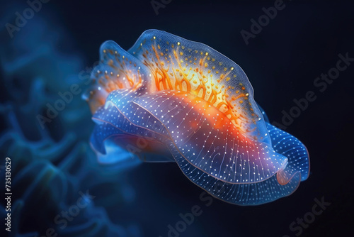 An intriguing deep-sea mollusk emitting a soft, ethereal glow in the darkness © Veniamin Kraskov