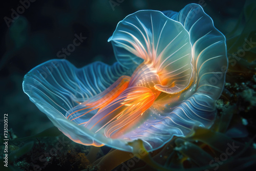 An intriguing deep-sea mollusk emitting a soft, ethereal glow in the darkness © Veniamin Kraskov