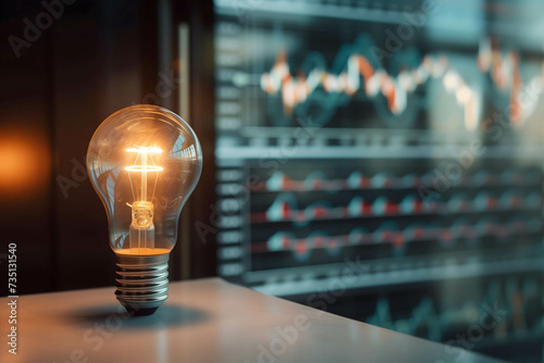 light bulb and financial growth stock chart, idea for investment plan and risk management concept photo