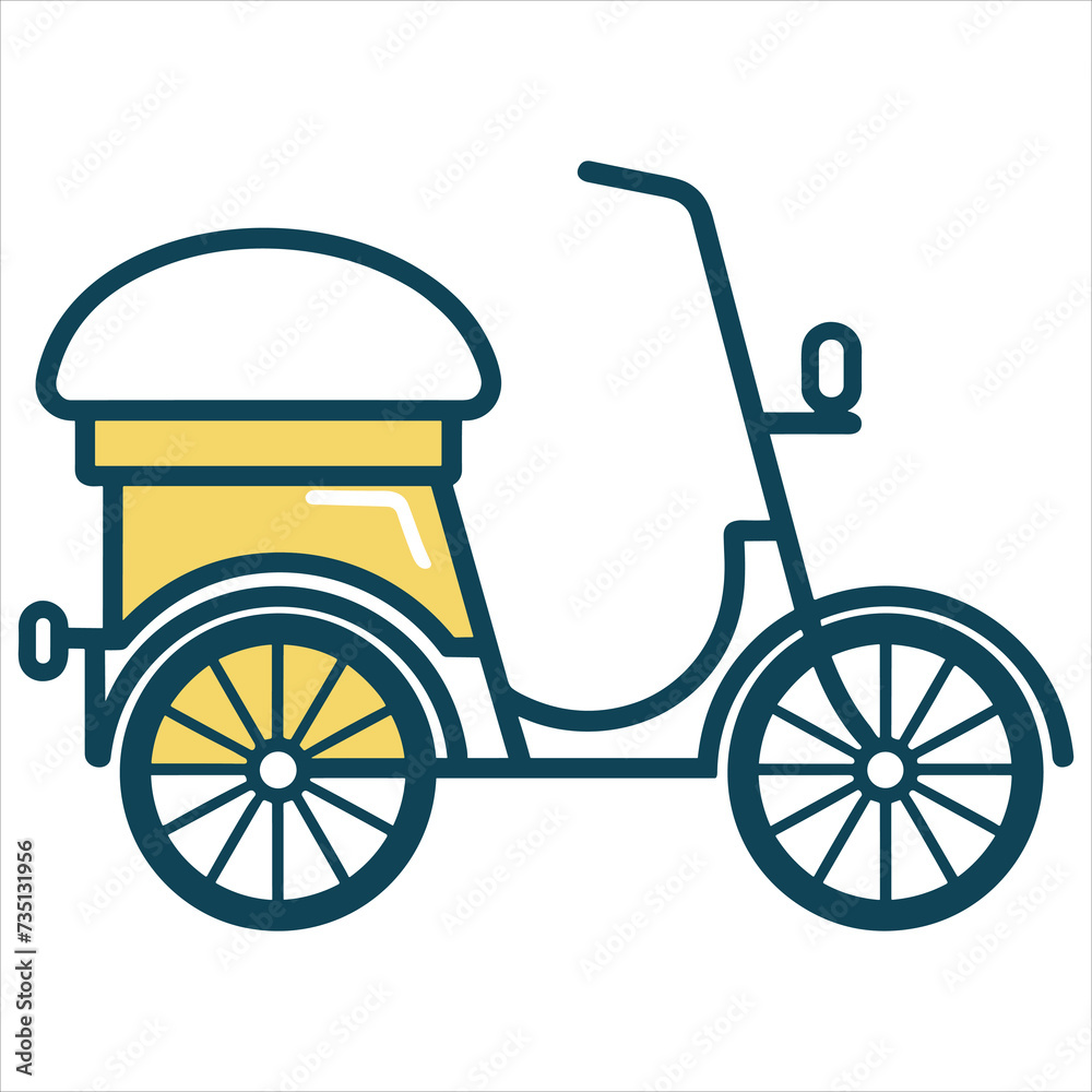 Rickshaw flat icon outline in the style of simple vector Rickshaw flat icon outline in the style of simple vector