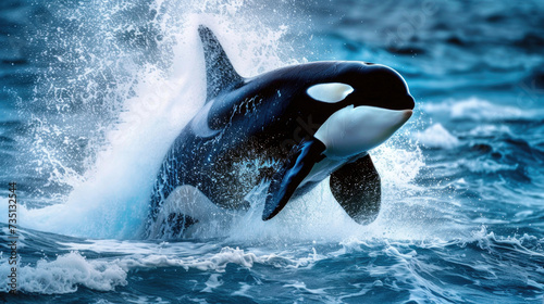 An orca breaching in a display of majestic power photo