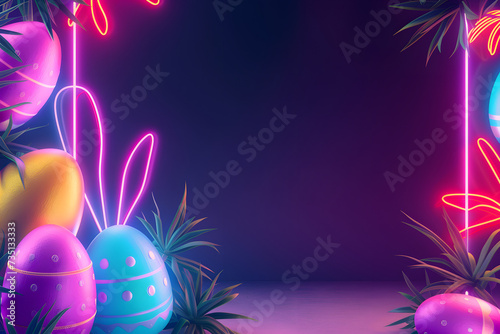 Neon light with Easter egg on background.